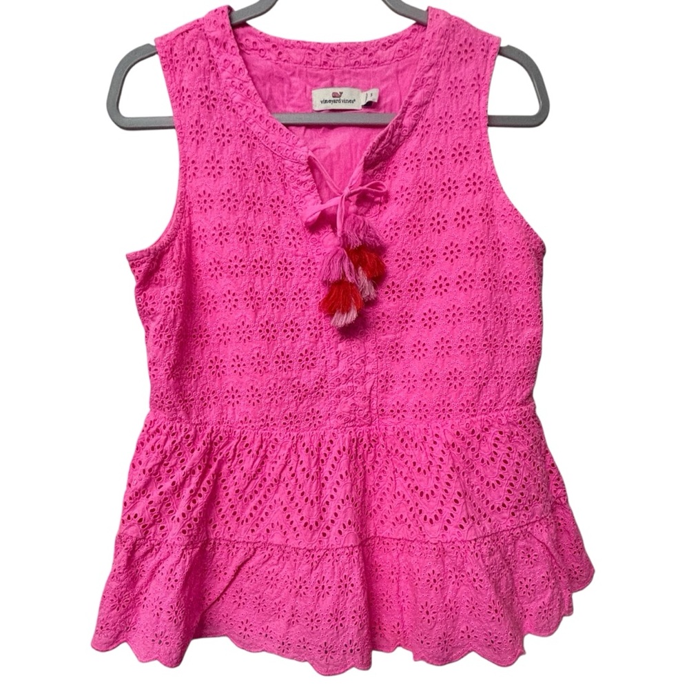 Vineyard Vines Pink Allamanda Floral Tiered Eyelet Top Size Small